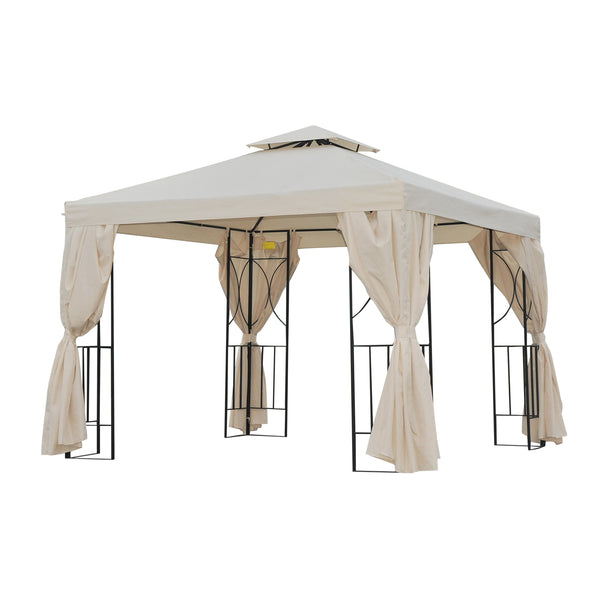10 x 10 gazebo with double-pitched roof and side walls, cream white