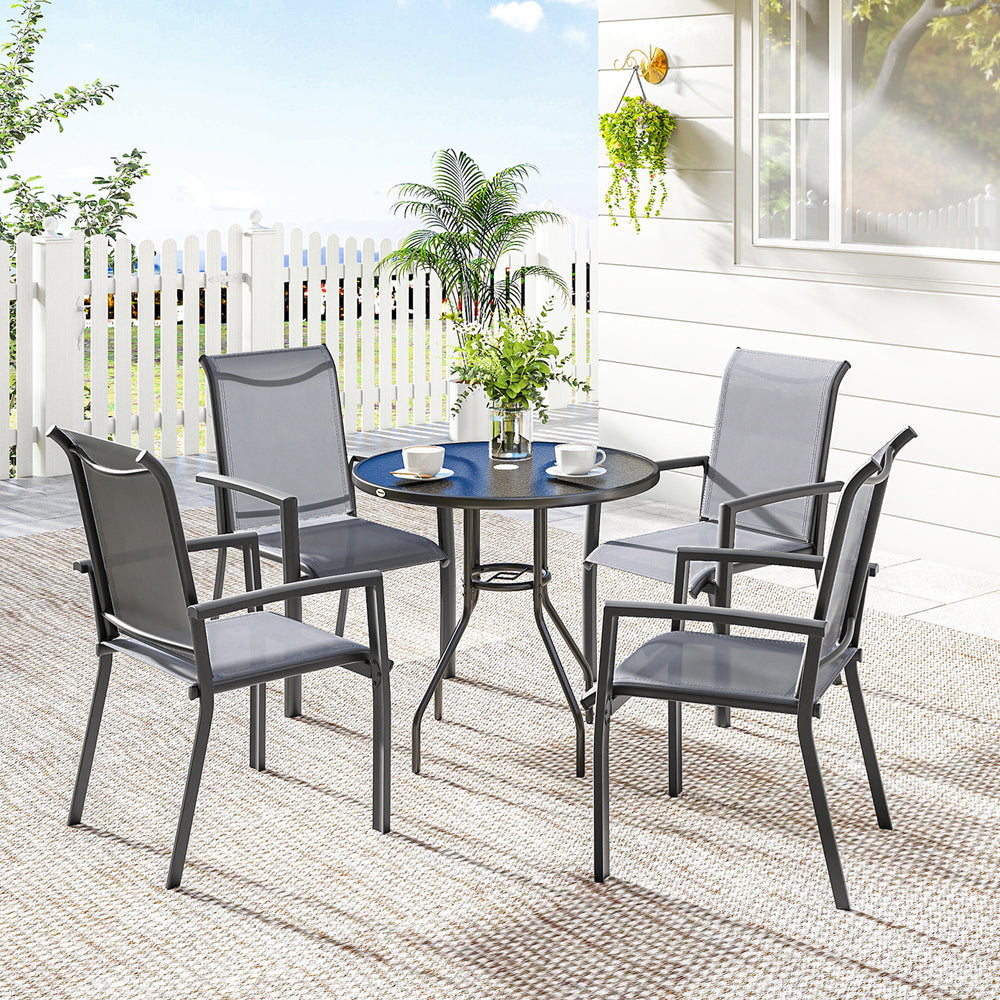 Stackable Patio Chairs Set of 4, Outdoor Dining Chairs with All Weather Breathable Mesh and Armrests, Grey