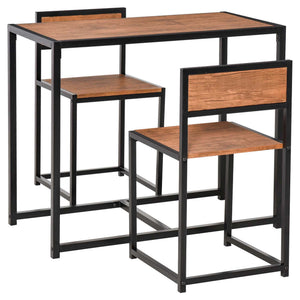 Industrial style dining table and chairs set, for 2 people, ideal for small spaces.