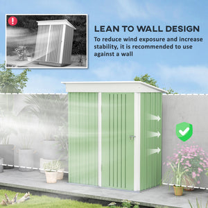 Steel garden shed with adjustable shelf, lock and gloves, green