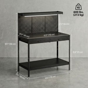 43 in. reinforced workbench with LED lighting and outlets