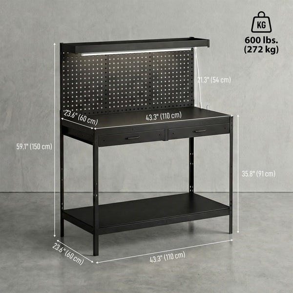 43 in. reinforced workbench with LED lighting and outlets