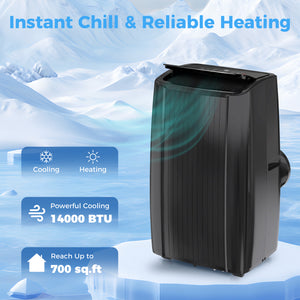 14,000 BTU 5-in-1 Portable Air Conditioner with Cooling, Heating, Dehumidifying, Fan, Sleep Mode, Wi-Fi Voice Control, Black