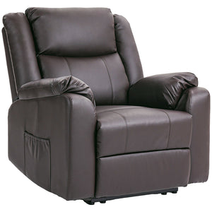 Faux Leather Recliner Chair with Footrest and 2 Side Pockets, Brown
