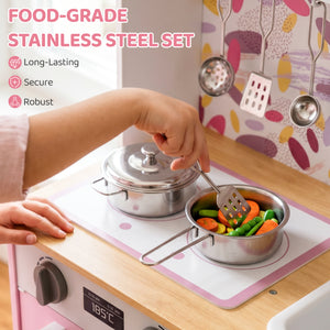 Children's play kitchen with coffee machine, ice dispenser and accessories, pink