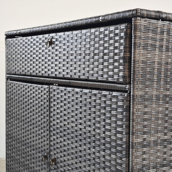 2-door wicker outdoor storage cabinet with drawer, grey