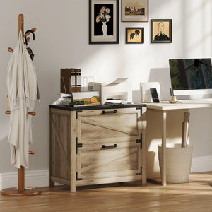 Country Style 2-Drawer Filing Cabinet with Adjustable Hanging Bars for Letter, A4, Legal Size, Grey