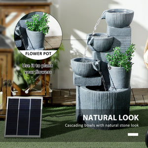 Solar Outdoor Fountain, 4-Tier Resin Waterfall with LED Lighting