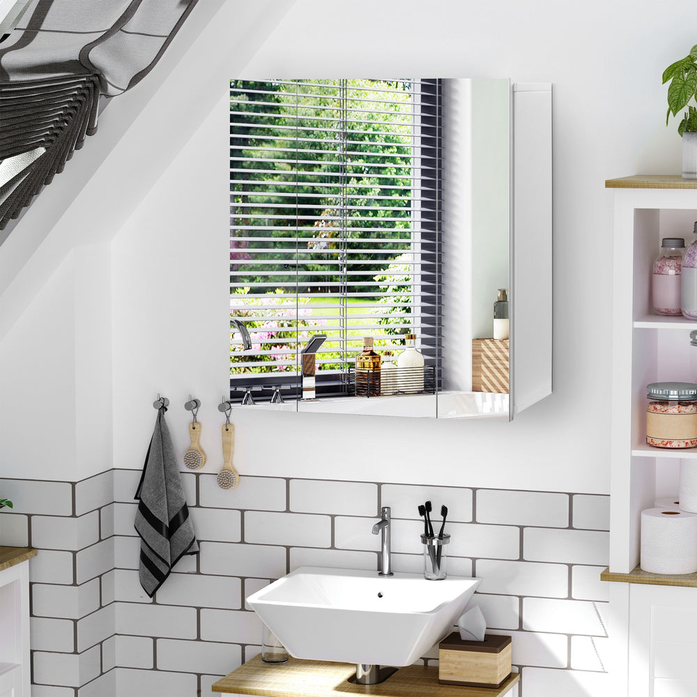 Wall-mounted medicine cabinet 71 x 61 cm with mirror, 3 doors and adjustable shelves, white