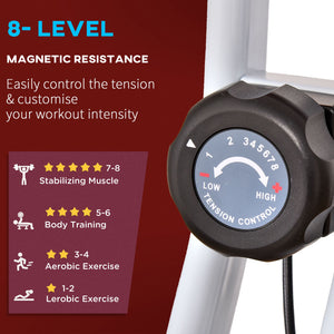 Folding exercise bike with 8 magnetic resistance levels, red