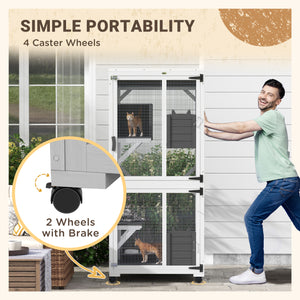 Elevated enclosure with wheels, water-resistant, white and grey