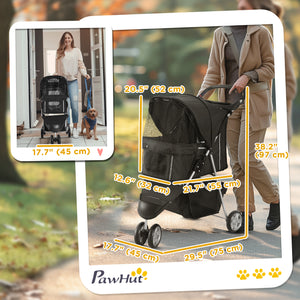 3-Wheel Foldable Stroller with Storage Basket for Miniature and Small Dogs, Black