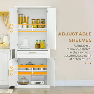 Storage unit with 4 doors, drawer and adjustable shelves, white