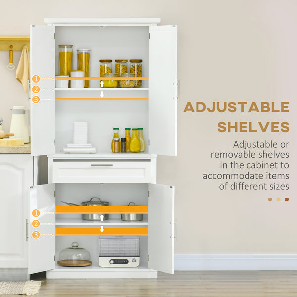 Storage unit with 4 doors, drawer and adjustable shelves, white