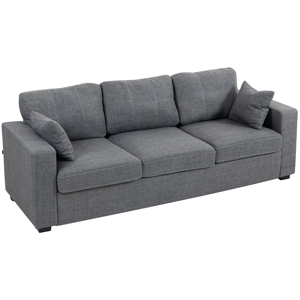 Upholstered 3-seater sofa with thick spring cushions and deep seating, dark grey