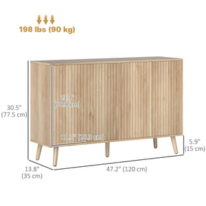 Buffet with storage, modern style, fluted legs and adjustable shelves, natural wood