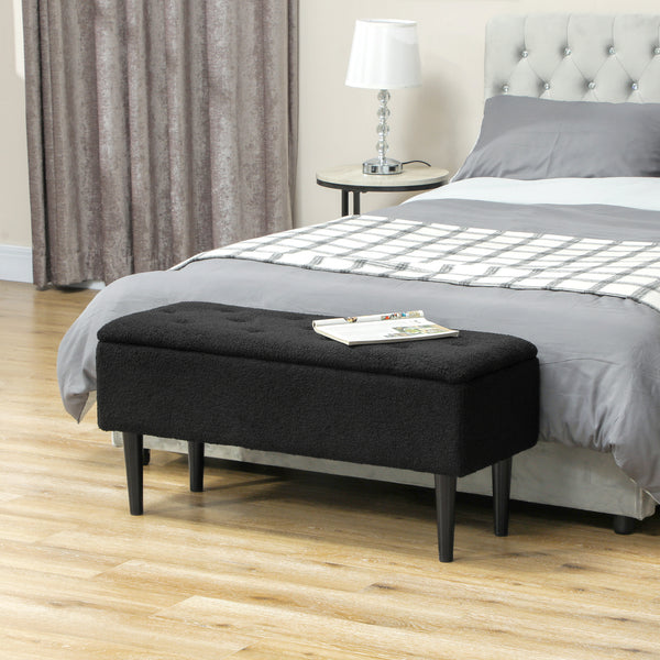 Modern storage bench with lambswool upholstery, black