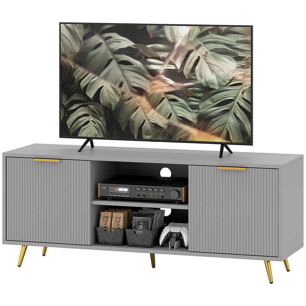 55-inch TV stand with 2 open shelves and 2 cupboards, gray