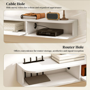 71" Floating Wall Mounted TV Stand with Drop-Down Drawer and 2 Open Shelves, White