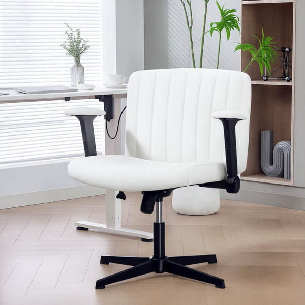 Office chair with cross back, without casters, cream white