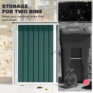Storage shed with double door and lid for 2 bins