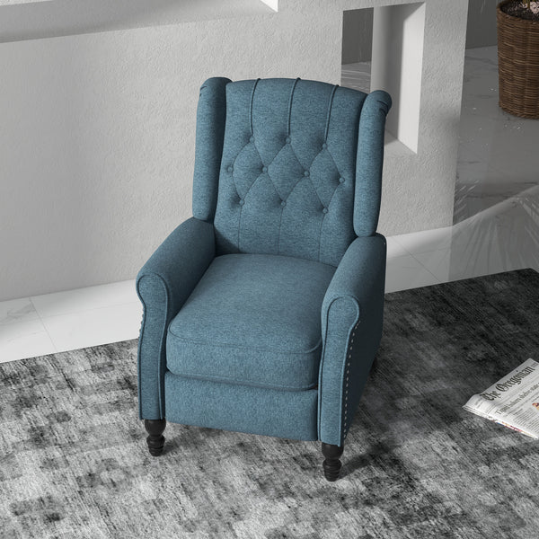 Wingback recliner with footrest, blue