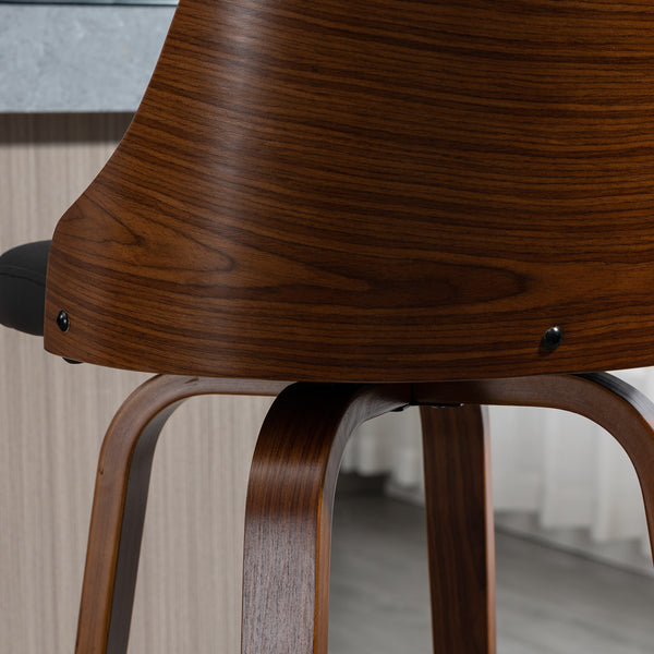 Set of 2 bar stools upholstered in faux leather with solid wood legs