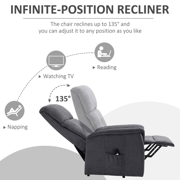 Electric Recliner Lift Chair with Remote Control and Side Pocket, Grey