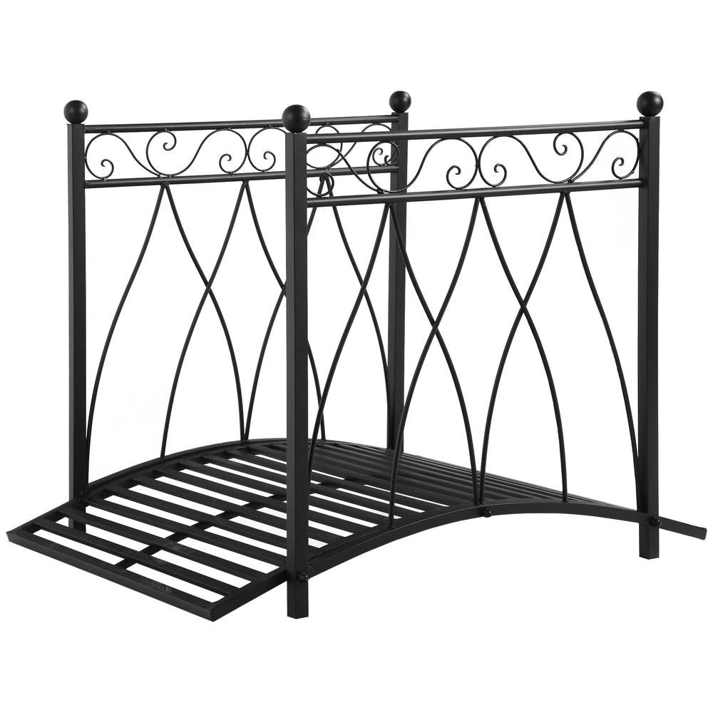 Classic garden bridge with safety railings, black