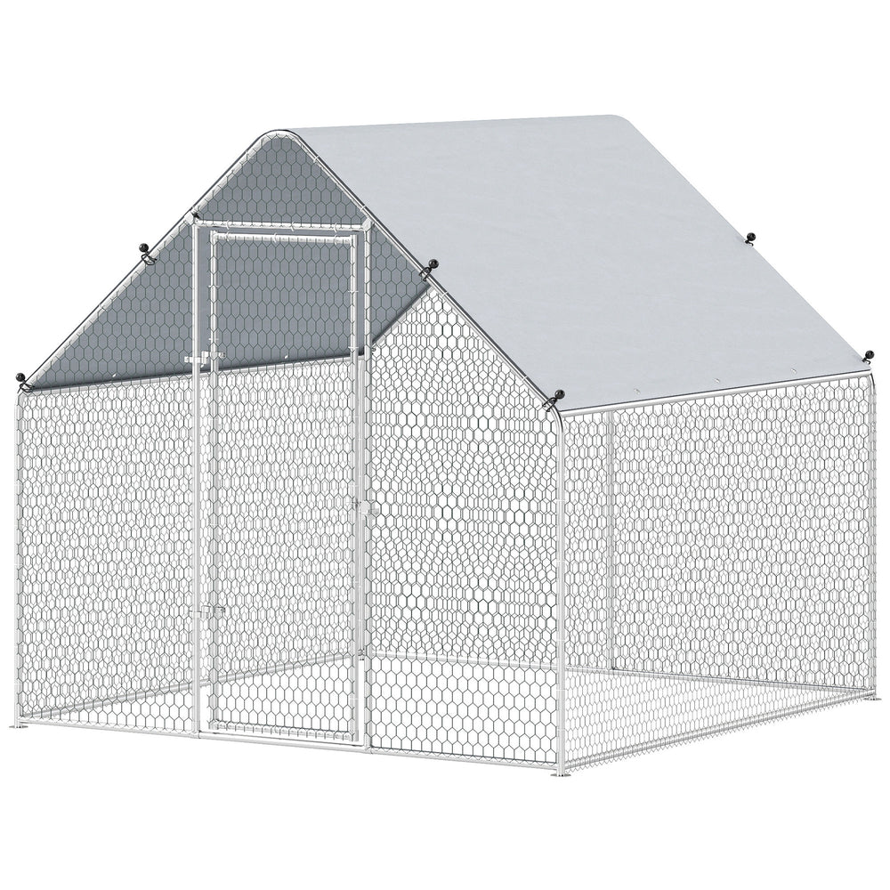 Metal Chicken Coop with Water- and UV-Protection Cover for Backyard Hen, Duck, Rabbit, 6.6' x 6.6' x 6.6'