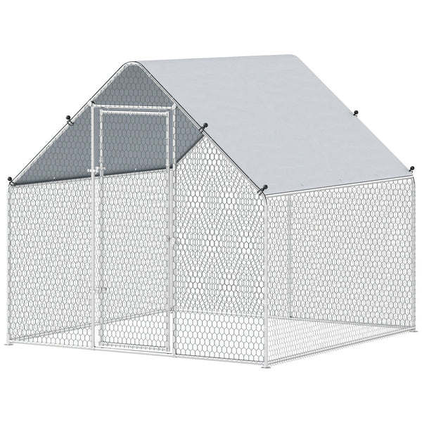 Metal Chicken Coop with Water- and UV-Protection Cover for Backyard Hen, Duck, Rabbit, 6.6' x 6.6' x 6.6'