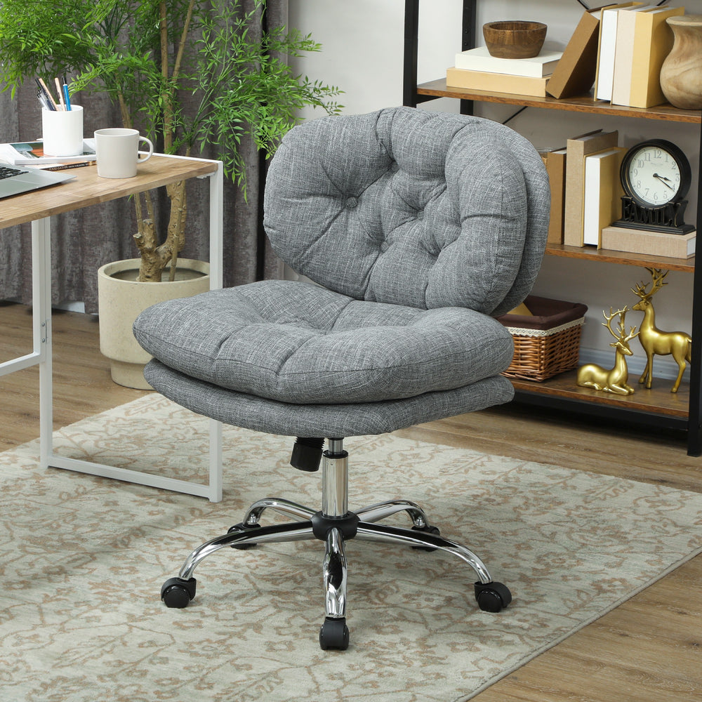 Office chair without armrests, wide and padded seat, grey