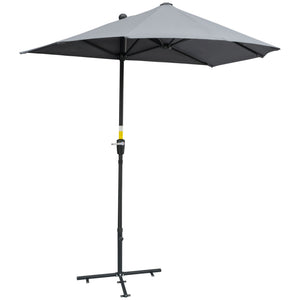 6-foot parasol with double-sided canopy, crank and base, grey