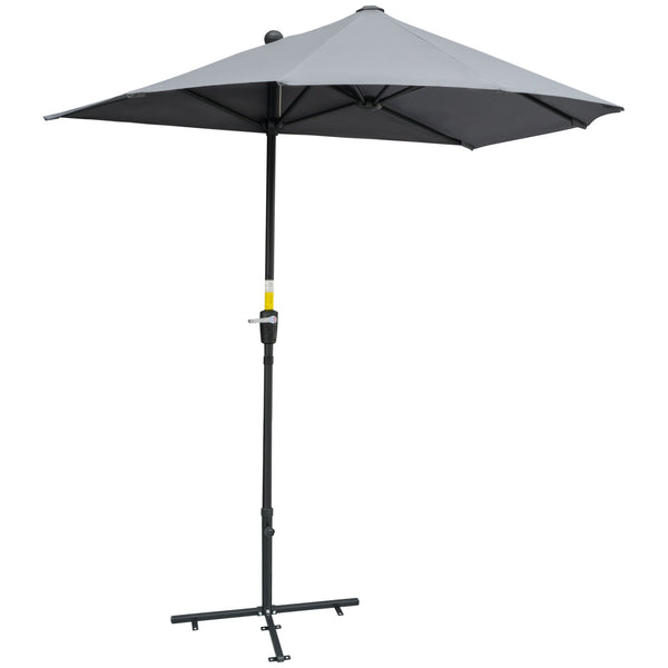 6-foot parasol with double-sided canopy, crank and base, grey
