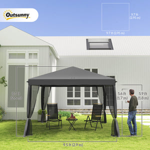 10' x 10' Gazebo with Removable Side Netting and Carry Bag for Outdoor Patio, Light Gray