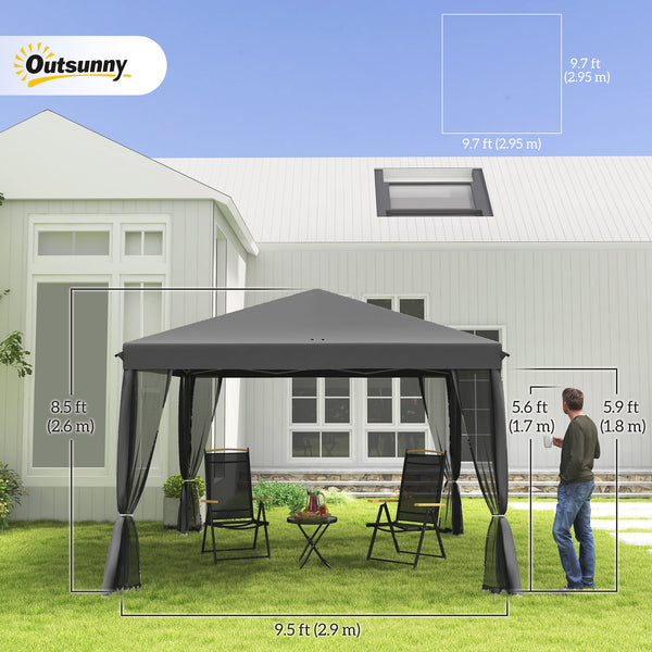10' x 10' Gazebo with Removable Side Netting and Carry Bag for Outdoor Patio, Light Gray