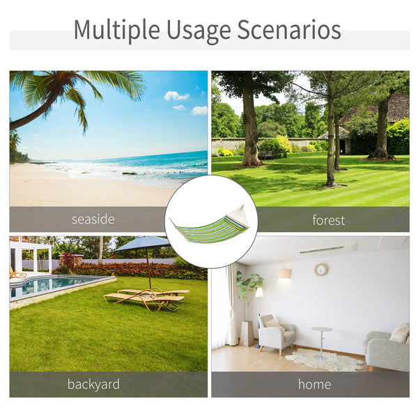 Double hammock for 2 people with pillow, green and blue stripes