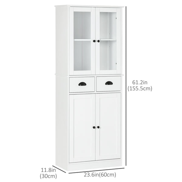 61-inch Storage Cabinet with Glass Doors, White