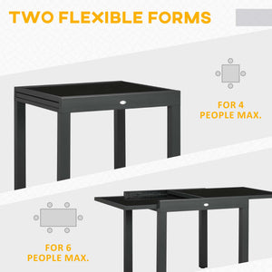 Extendable garden table with aluminum frame and tempered glass top, black
