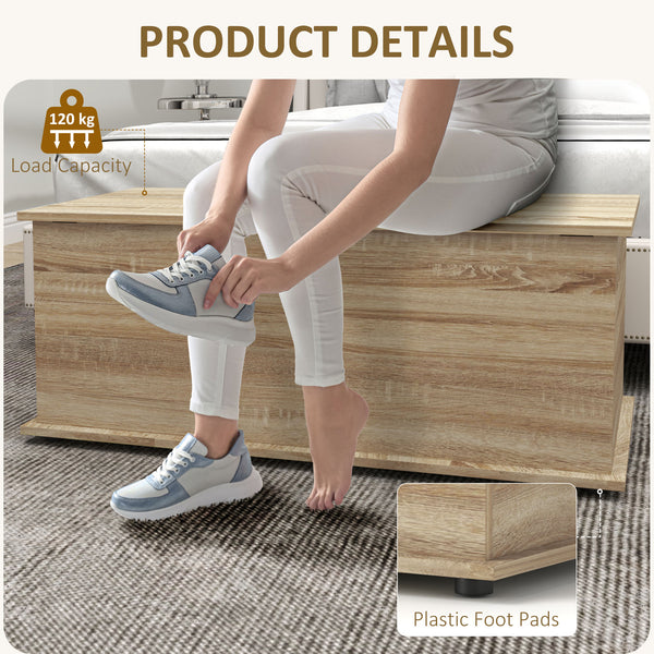 Storage chest with 2 safety hinges and hinged lid, oak