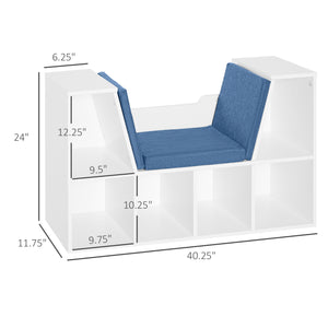 6 Compartment Bookcase with Seat Cushion for Reading Corner, Blue