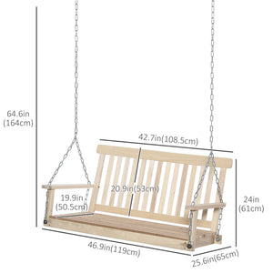 Hanging swing for 2 people made of wood