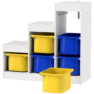 3-Tier Storage Shelf with 6 Plastic Bins, Yellow and Blue