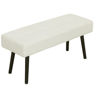 Corduroy Upholstered Ottoman Bench with Steel Legs, Cream White