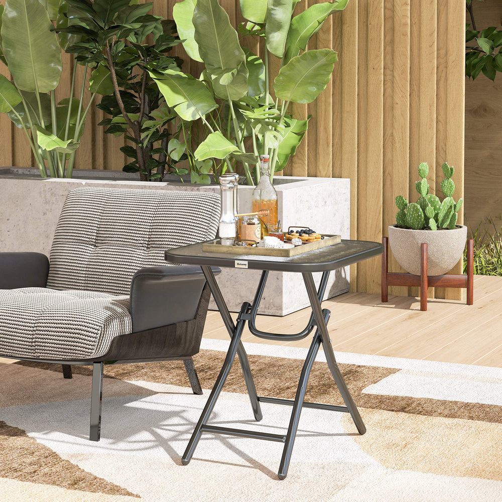 Patio Table, Folding Coffee Table with Tempered Glass Tabletop, Portable Bistro Table for Patio, Backyard