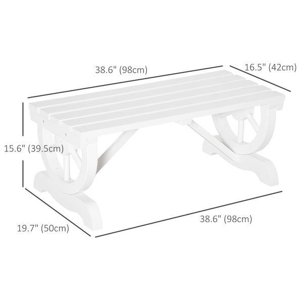 Rustic Wooden Outdoor Garden Bench for 2 People with Unique Casters Heavy Duty, White