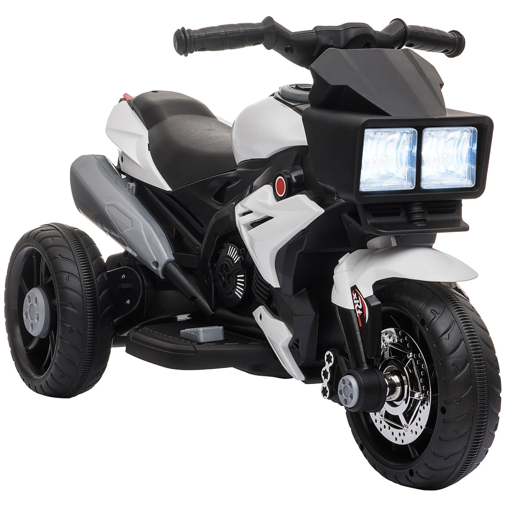 6V electric motorcycle with musical horn and headlights, white