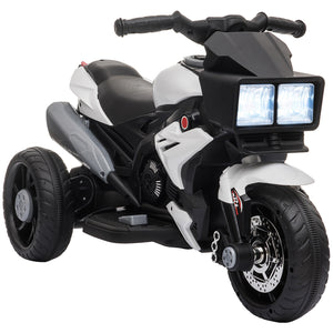 6V electric motorcycle with musical horn and headlights, white