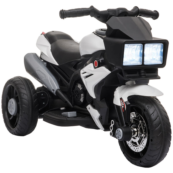 6V electric motorcycle with musical horn and headlights, white