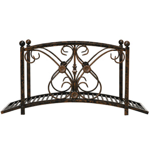 Decorative metal garden bridge with railing, black bronze finish